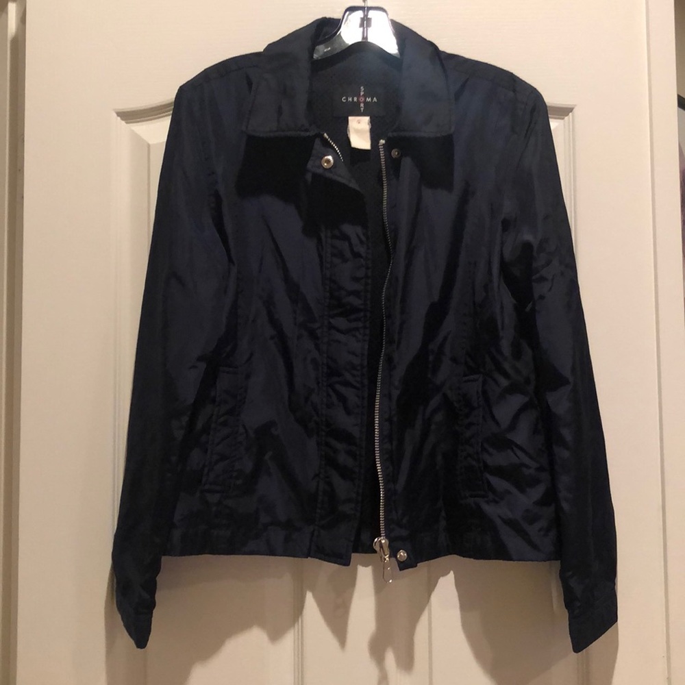 Navy jacket with silver zip up front
